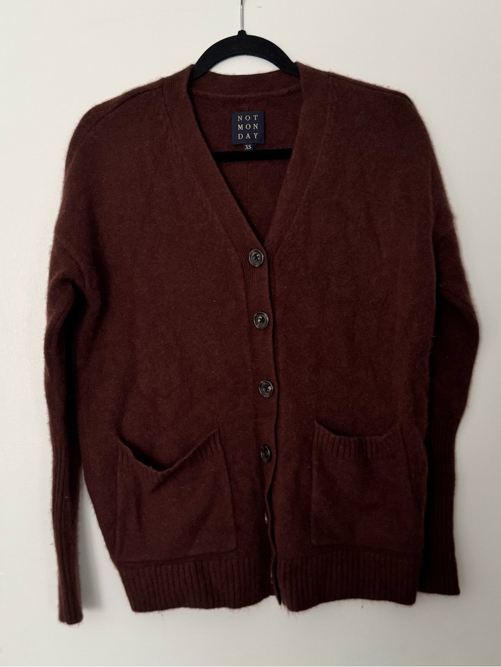 Women's Brown V-Neck Button Cardigan 100% Cashmere